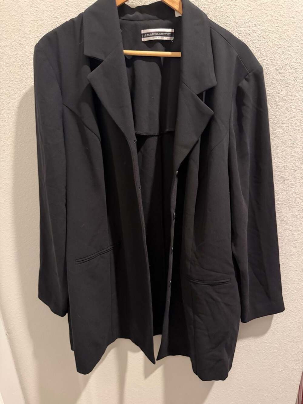 Amanda Smith Dresses Vintage Plus Size 22W Black Notched Lapel Longline Blazer J